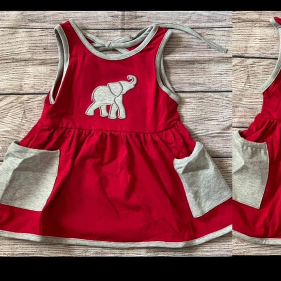 Elephant Applique Crimson Knit Cotton Dress - Picture 1 of 2